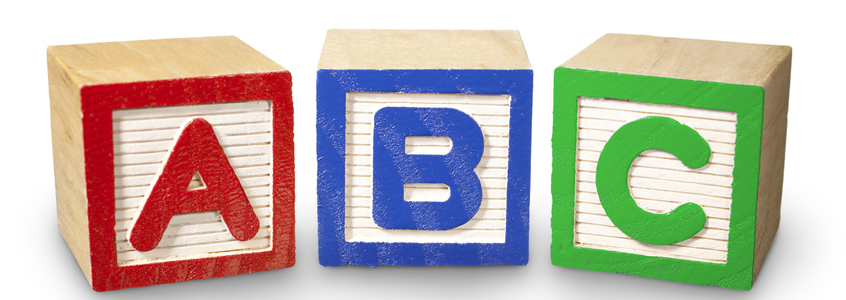 Colorful letter blocks for the letters A, B, and C.